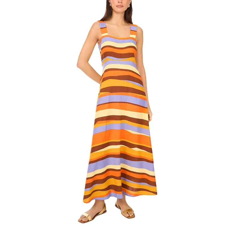 Vince Camuto Striped Square Neck Midi Dress