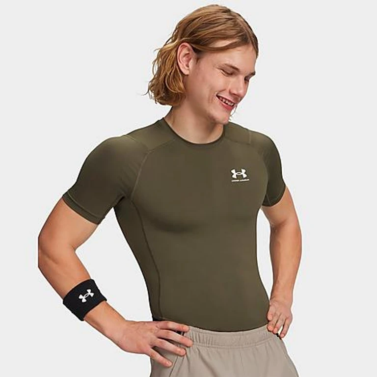 Under Armour Men's HeatGear Short-Sleeve Training Top in Marine OD Green/White Size: XS