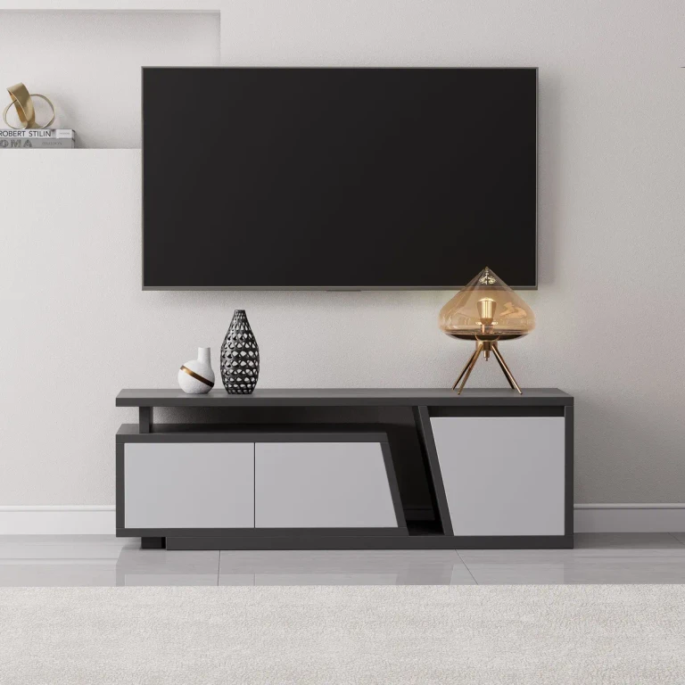 Fero Minimalist Rectangle Gray Extendable TV Stand with 3 Drawers Up to 110"