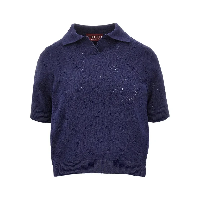 GUCCI Knitted polo shirt with openworked GG motif Woman S