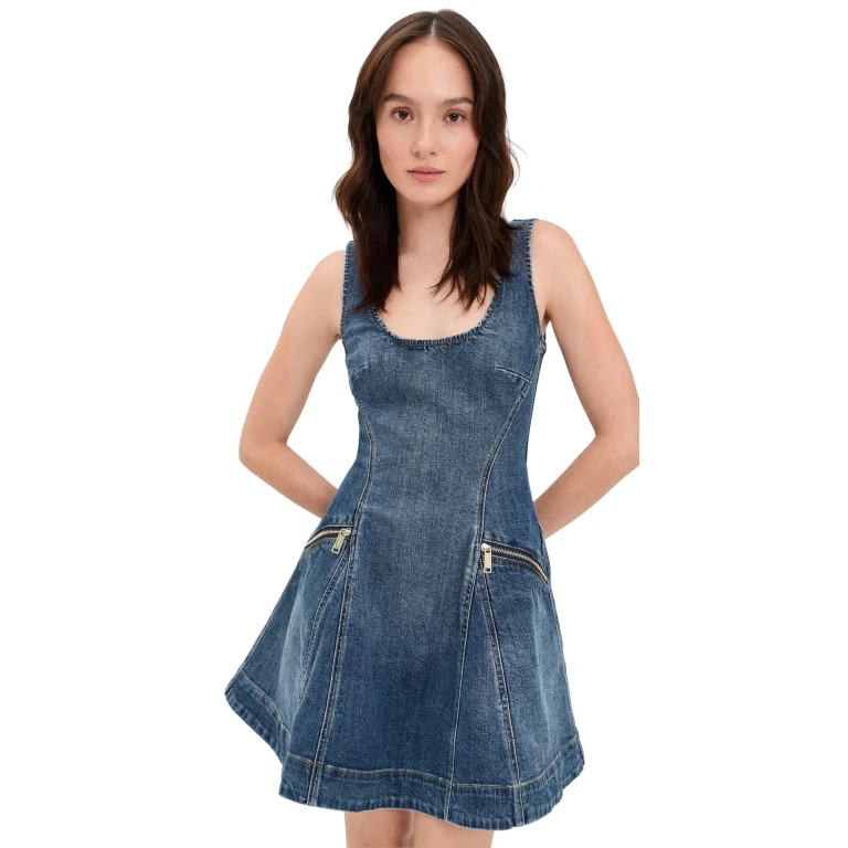 Self-Portrait Denim uitlopende minijurk Blauw