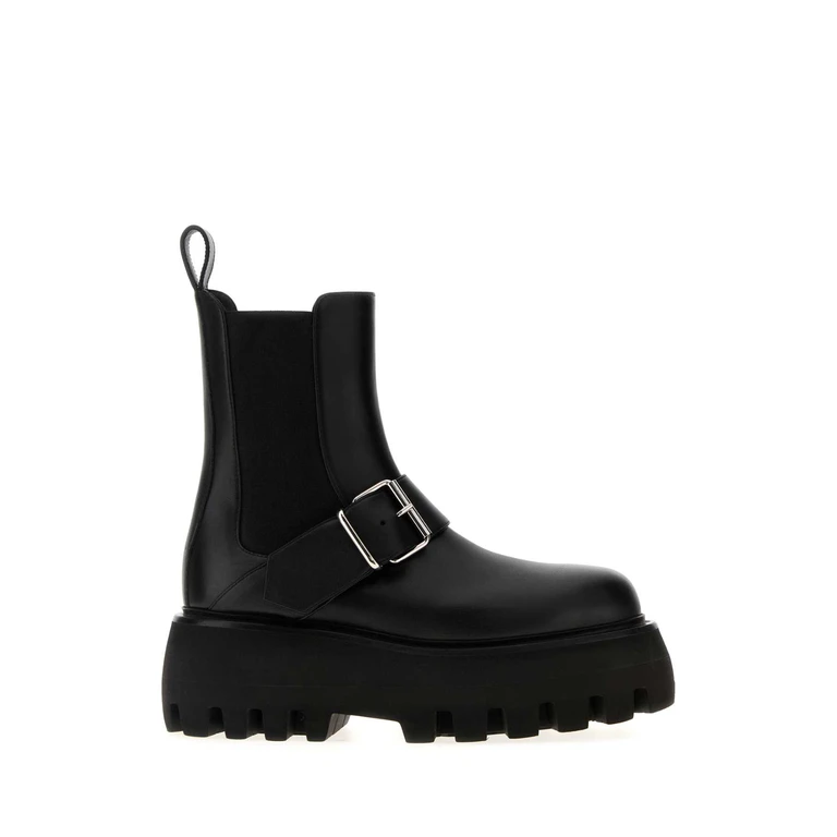 Alexander McQueen Black Leather Sofa Ankle Boots Calf Skin Stivali - Women