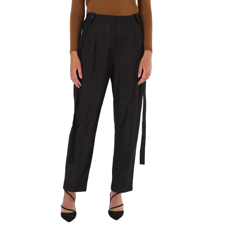 Burberry Black Chiffon And Jersey Tailored Trousers With Strap Detail