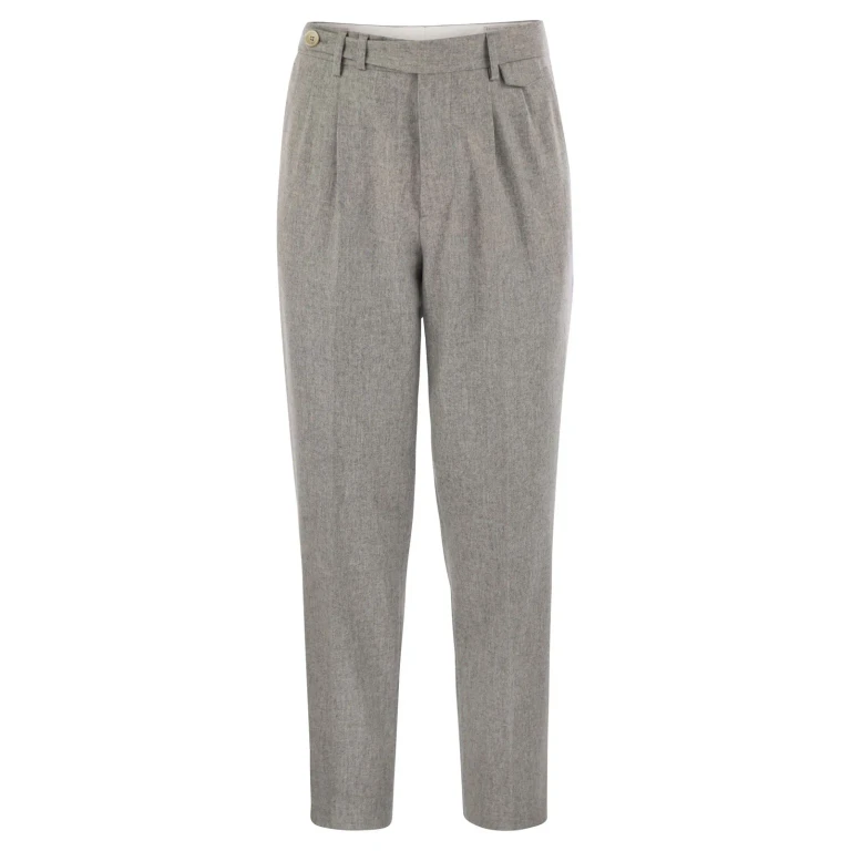 Leisure Fit Trousers In Virgin Wool Flannel With Double Darts
