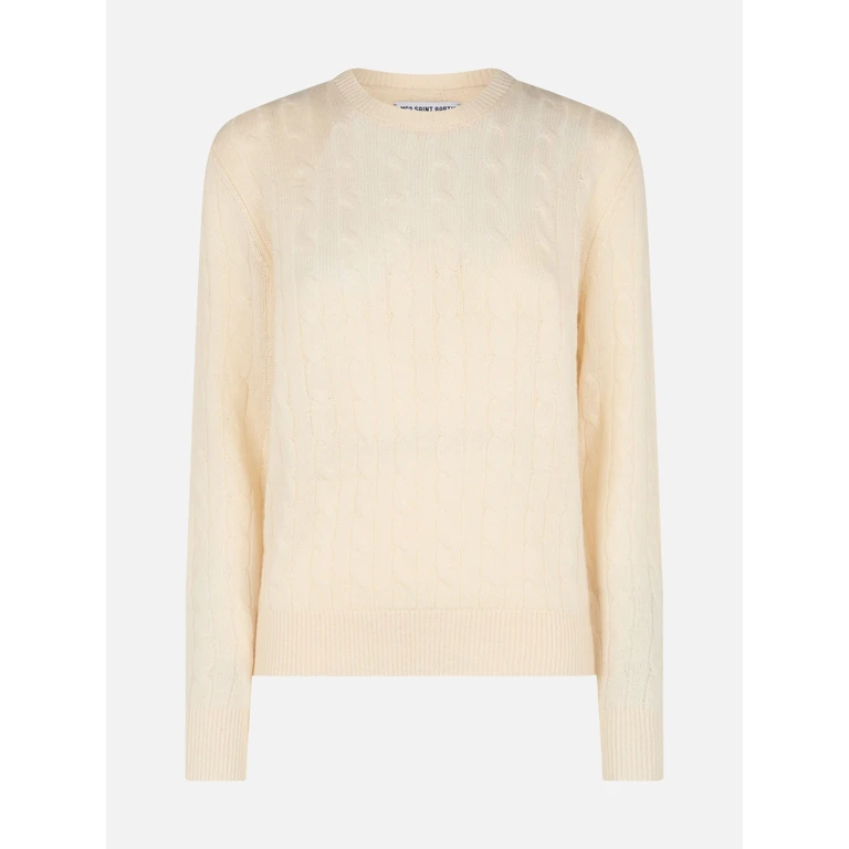 Mc2 Saint Barth Sorbonne Off-White Cable Knit Cashmere Blend Sweater - Women