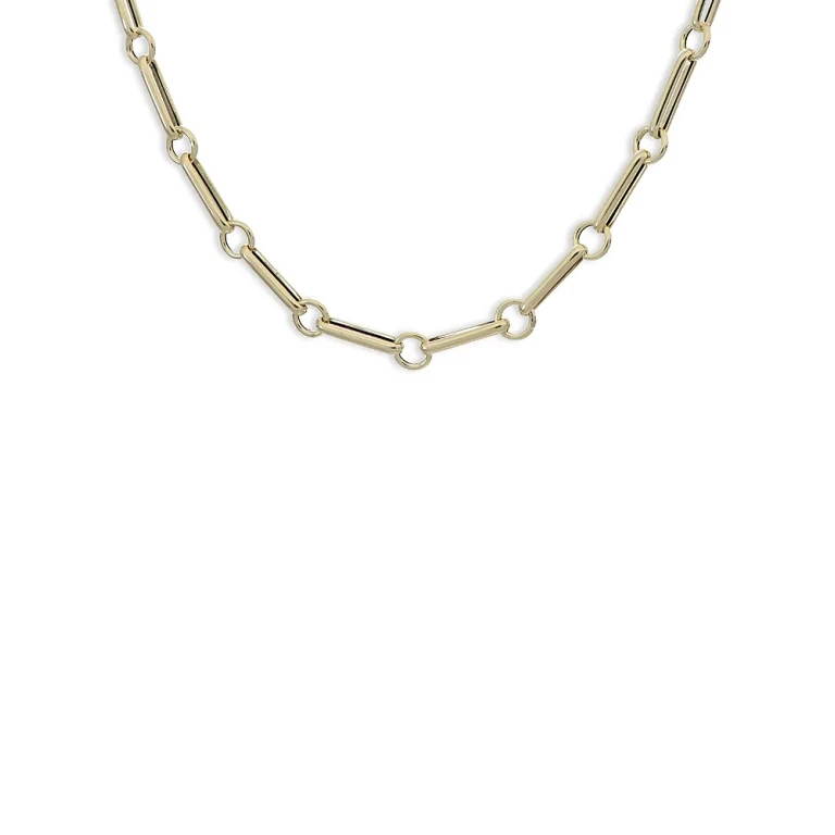 14K Yellow Gold Polished Bar & Circle Link Necklace, 18