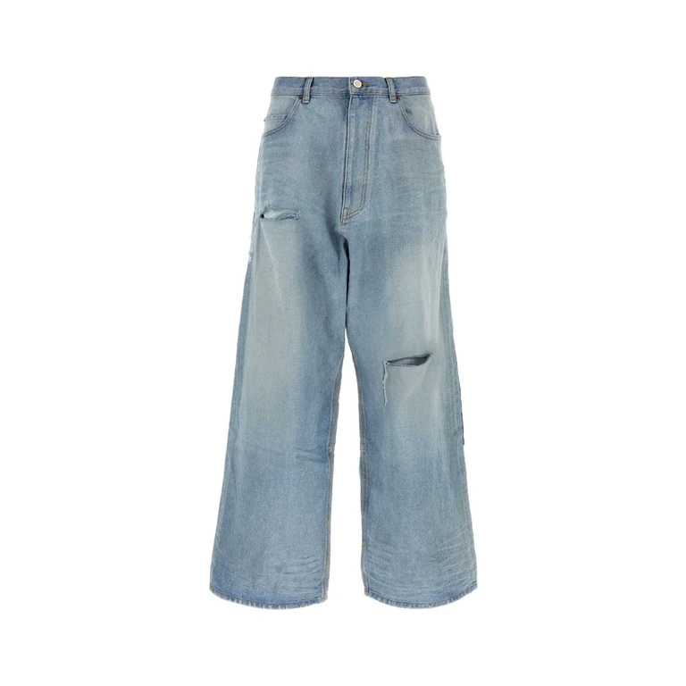 Balenciaga Denim Wide-Leg Jeans Dirty Light Blue T Cotton Pantaloni - Men