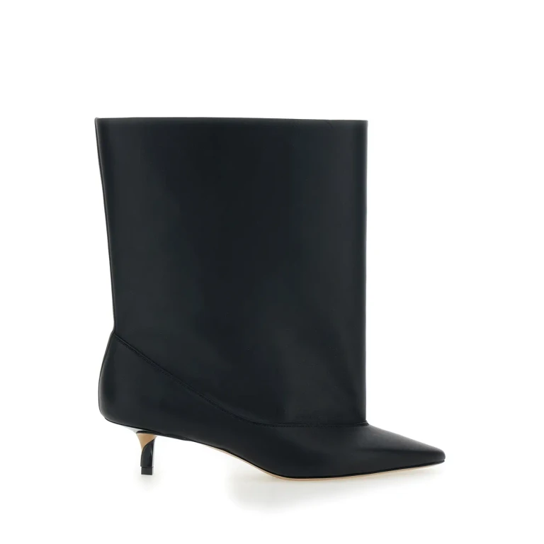 Jacquemus les Bottes Tourni Black Ankle Boots With Pointed Toe And Low Stiletto Heel In Leather Woman