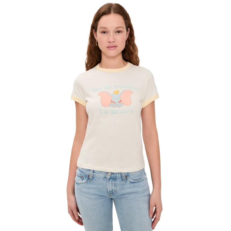 RE/DONE 60s Slim Ringer Dumbo Tee Vintage White w/ Shortbread XS