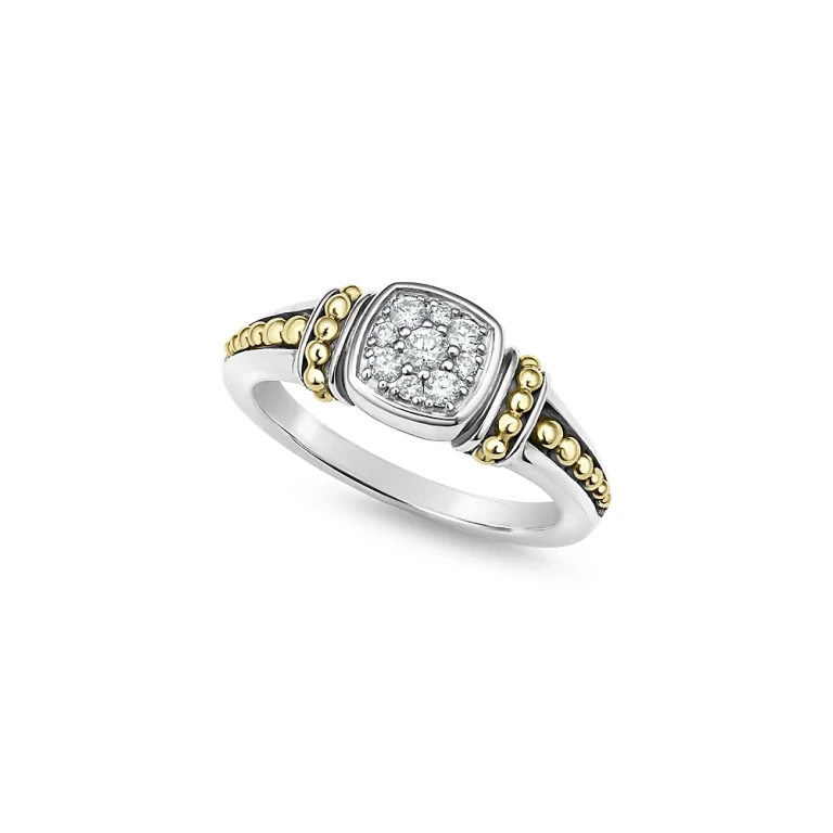 Lagos 18K Yellow Gold & Sterling Silver Rittenhouse Diamond Cluster Caviar Bead Ring