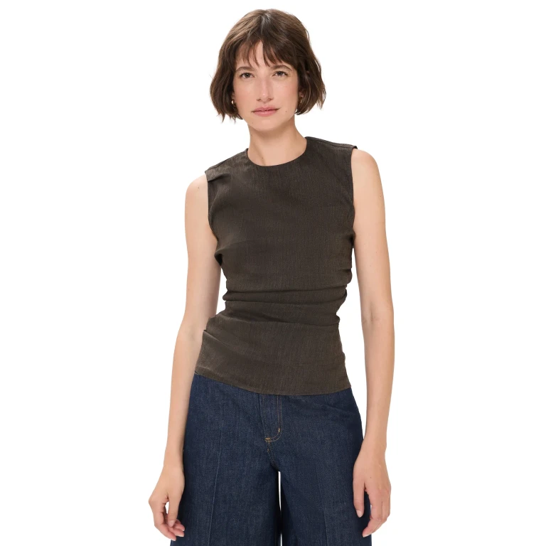 Proenza Schouler White Label Anoushka Top In Linen Slub Coffee 6