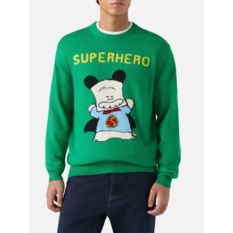 Mc2 Saint Barth Heron Sweater Green With Hello Spank Jacquard Special Edition - Men