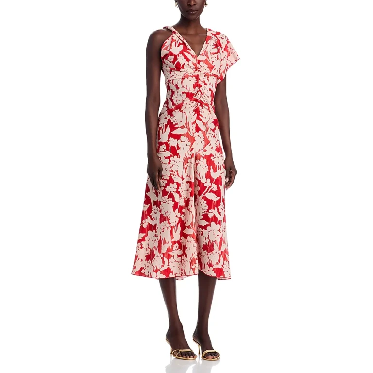 Victoria Beckham Asymmetric Ruched Detail Midi Dress