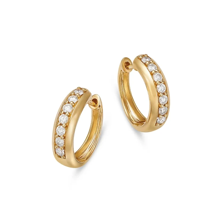 Diamond Huggie Hoop Earrings in 14K Yellow Gold, 0.5 tcw