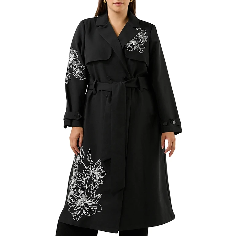 Estelle Plus Monet Embroidered Trench Coat