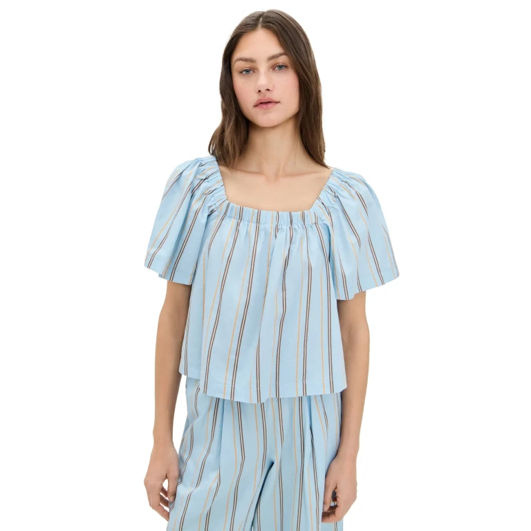 Stateside Column Stripe Poplin Swing Top Blue Multi Stripe L