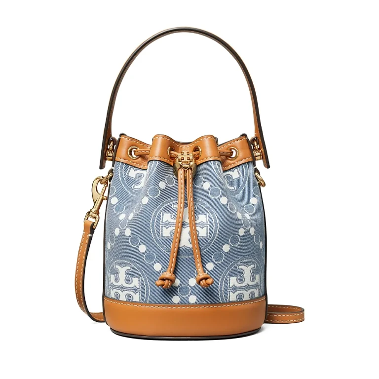 Tory Burch Mini T Monogram Denim Bucket Bag