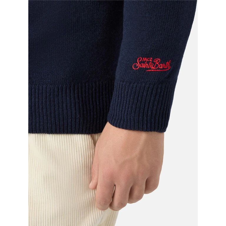 Mc2 Saint Barth Heron Crewneck With Peanuts Holiday-Theme Jacquard Special Edition Blue - Men