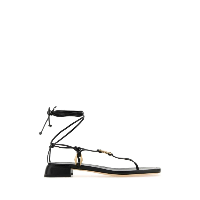 Jimmy Choo Black Nappa Leather Onyxia Thong Sandals