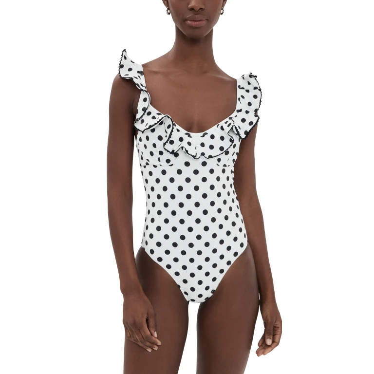 CAROLINE CONSTAS Anastasia One Piece Ivory Black Polka Dot L