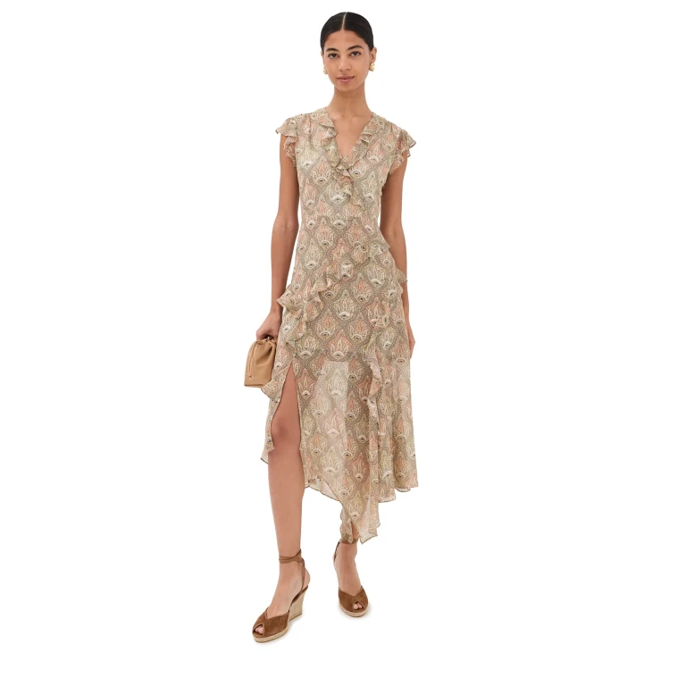 Veronica Beard Avenel Silk Dress Stone Khaki Multi 2