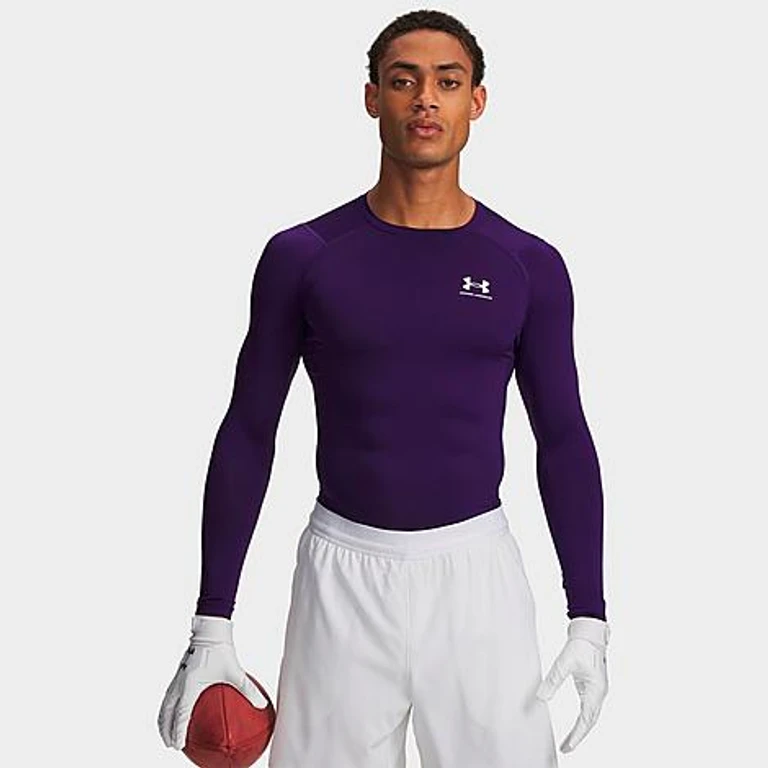 Under Armour Men's HeatGear Long-Sleeve Training Top in Purple/White Size: XS