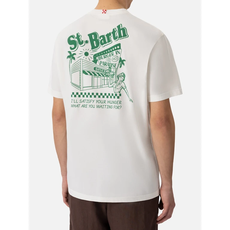Mc2 Saint Barth T-Shirt With Burger Paradise Print White - Men