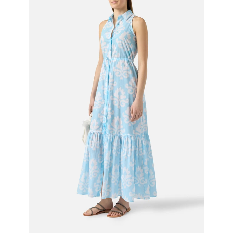 Mc2 Saint Barth Halterneck Dress Ida With Ikat Print Blue - Women