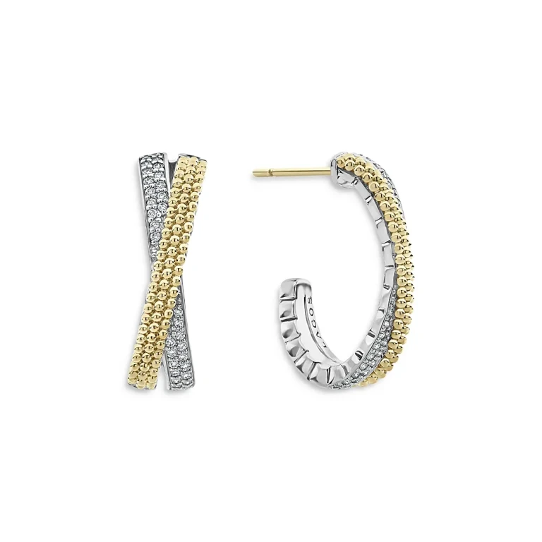 Lagos Sterling Silver & 18K Yellow Gold Caviar Lux Diamond Hoop Earrings