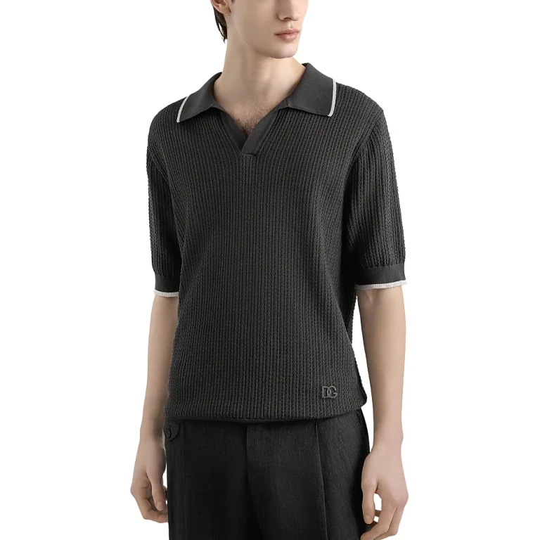 Dolce & Gabbana Short Sleeve Textured Polo Sweater