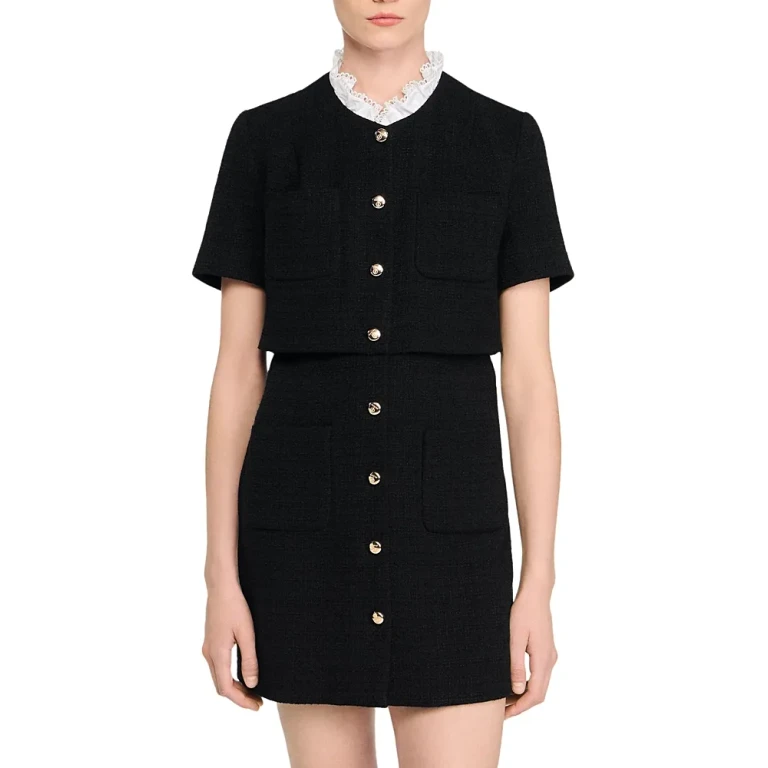 Sandro Lace Collar Tweed Mini Dress