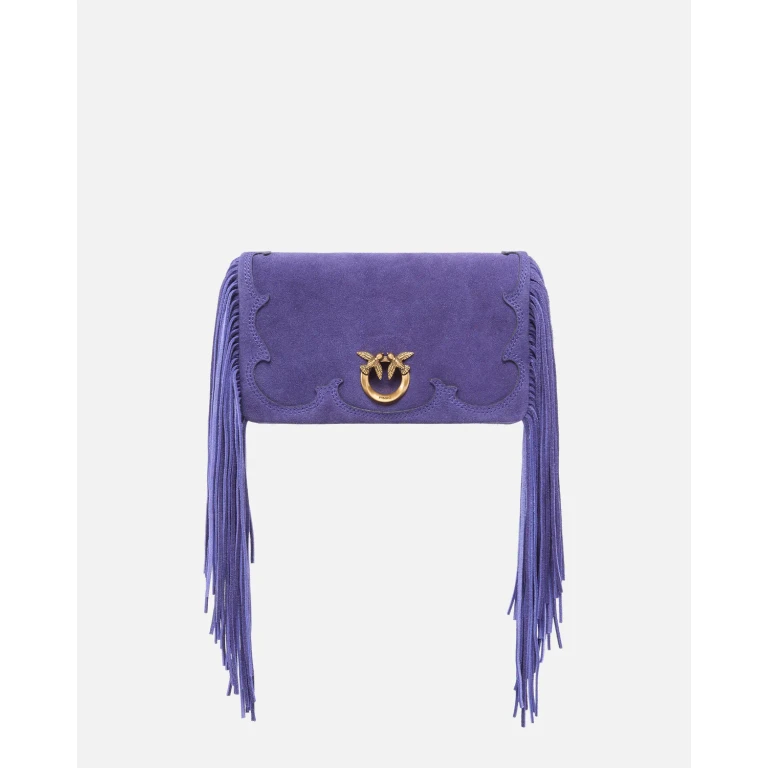 Pinko - Petite pochette à bandoulière Love Bag Click Soft Horizontal Mini en daim à franges