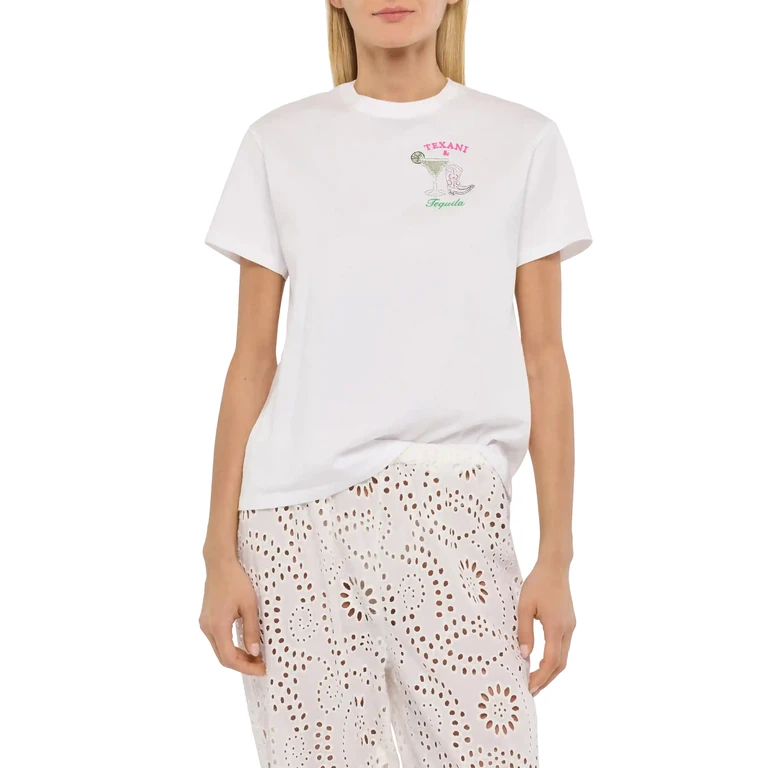 Mc2 Saint Barth Emilie Cotton T-Shirt With Texani & Tequila Embroidery White - Women