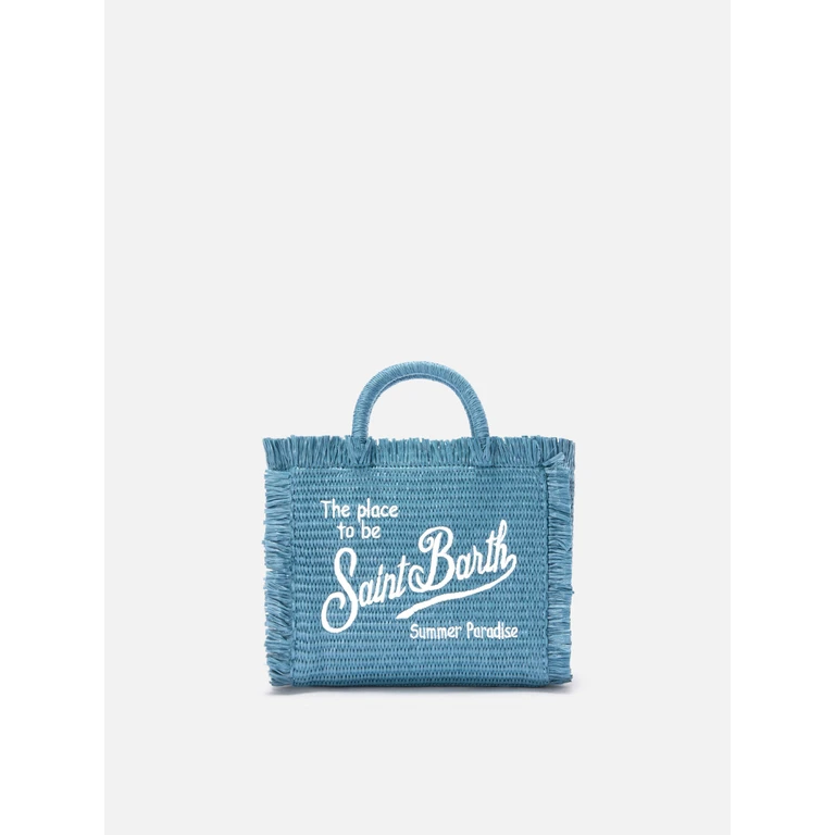 Mc2 Saint Barth Light Blue Vanity Mini Straw Effect Bag With Embroidered Logo - Unisex