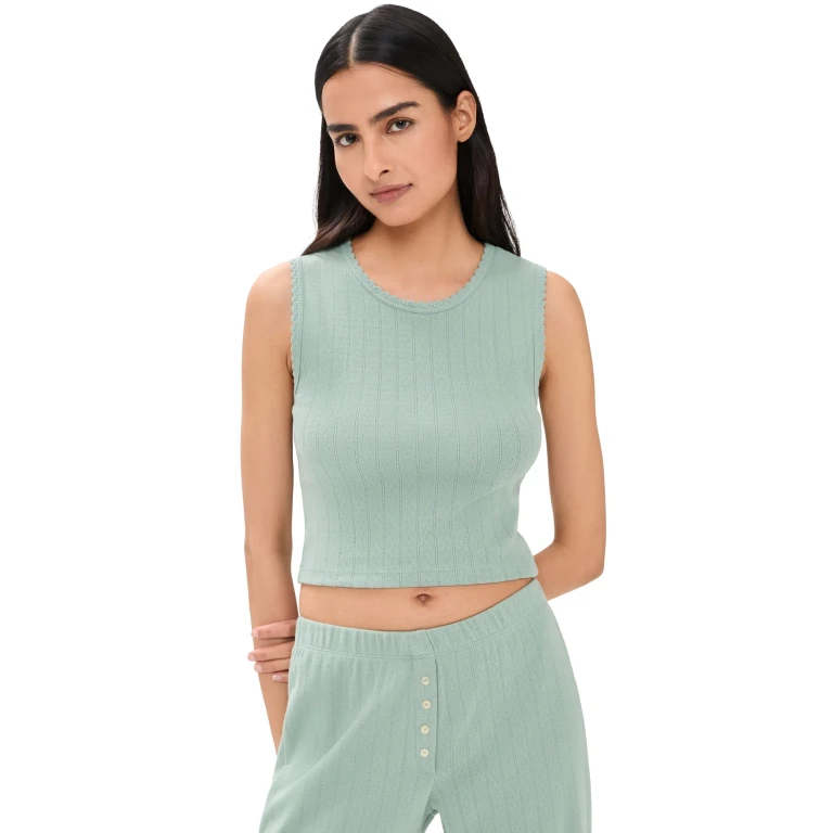 Leset Pointelle Crew Tank Eucalyptus L