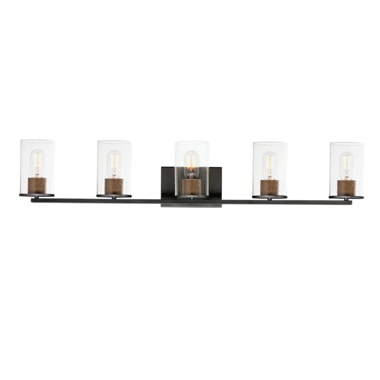 Antique Brass Black Five Light Bath Vanity from the Sleek Collection