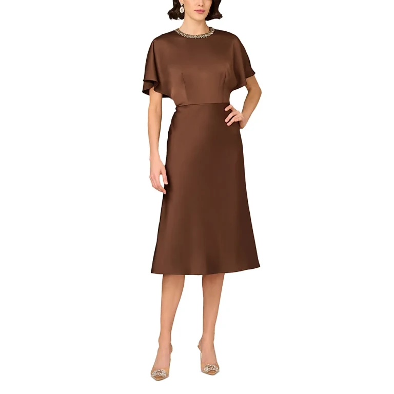Aidan Mattox Crepe Back Satin Midi Dress