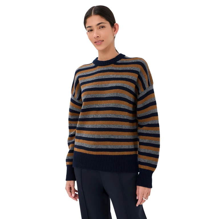 &Daughter Balla Slouch Crewneck Sweater Navy/Vicuna/Derby Grey L