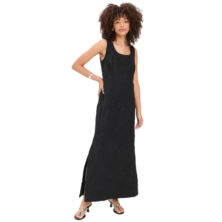 A Potts Crinkle Poplin Tank Dress Black S