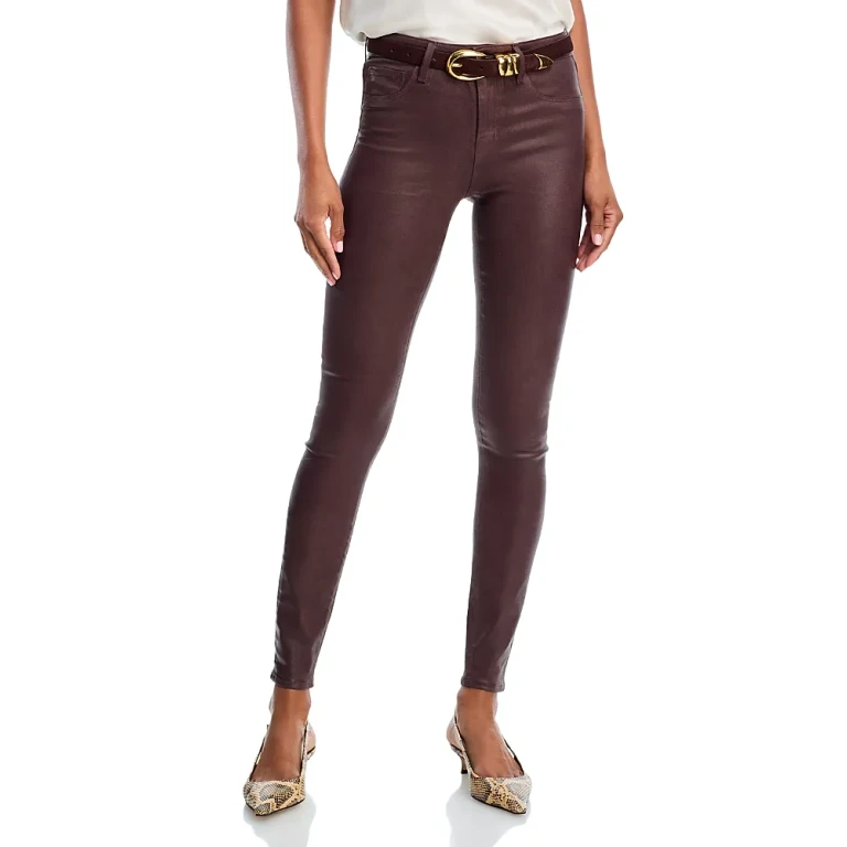 L'Agence Marguerite High Rise Coated Skinny Jeans in Chocolate