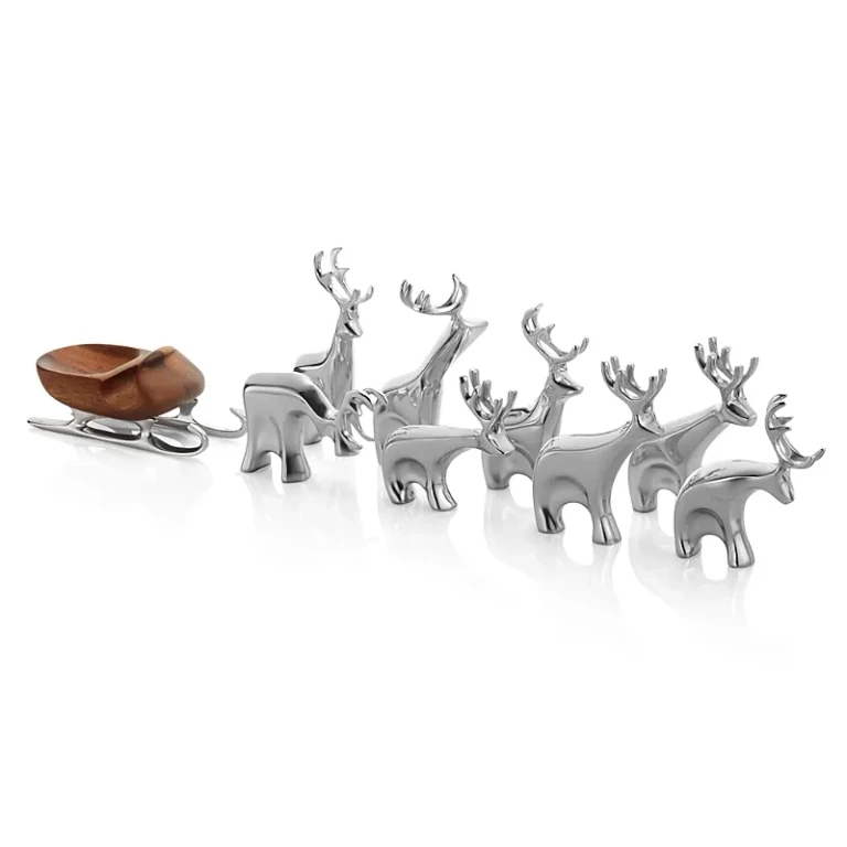 Nambe 9 Piece Miniature Sleigh & Reindeer Set