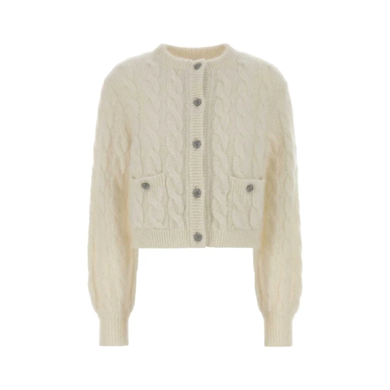 Alessandra Rich White Stretch Mohair Blend Cardigan