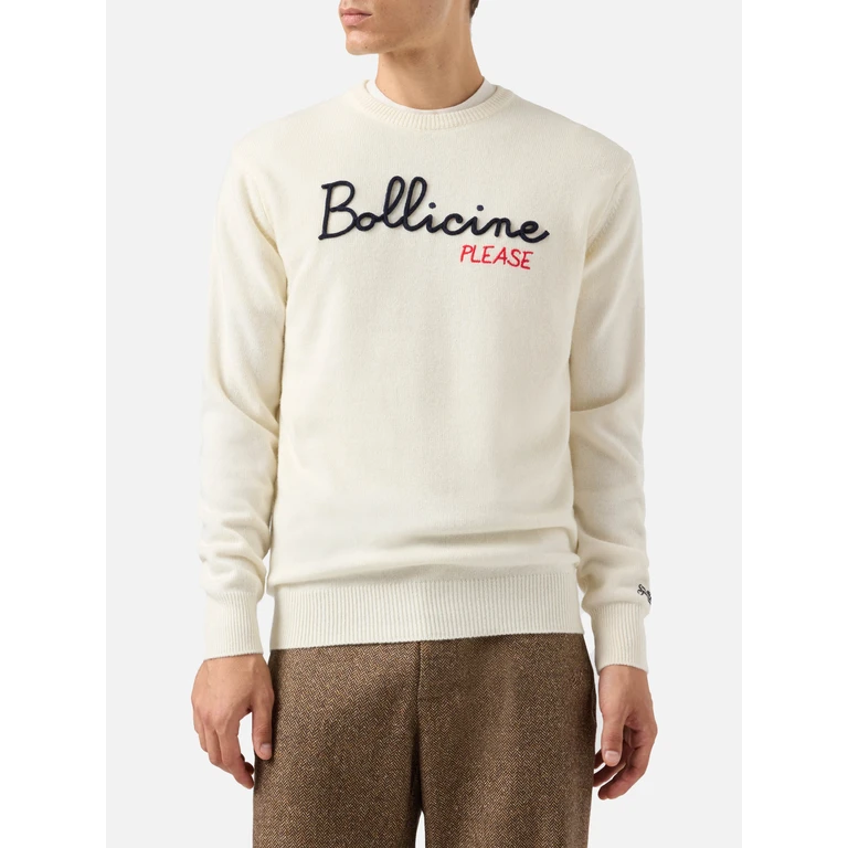 Mc2 Saint Barth White Sweater Heron With Bollicine Please Embroidery - Men