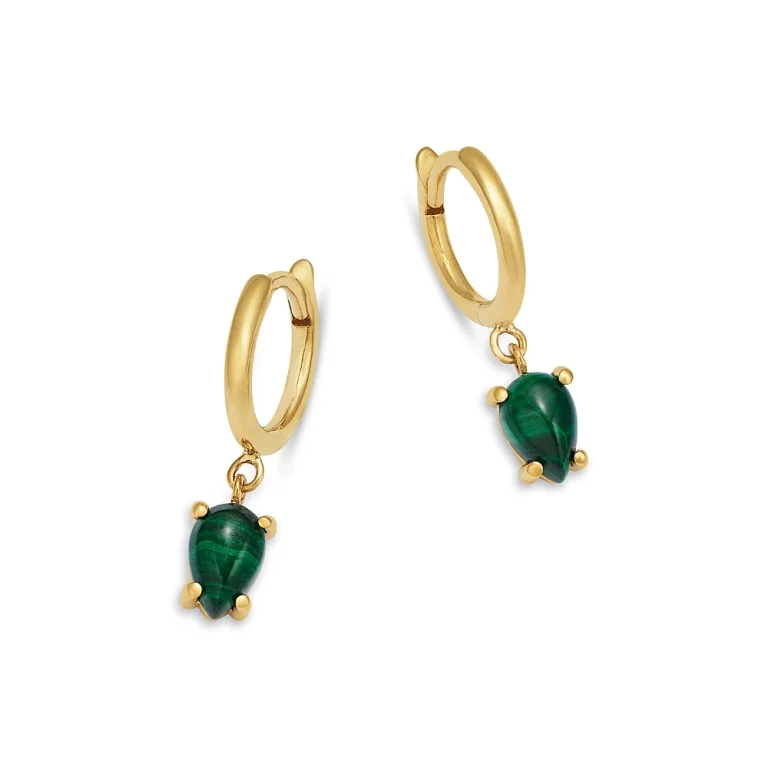 Zoe Chicco 14K Yellow Gold Malachite Pear Dangle Huggie Hoop Earrings