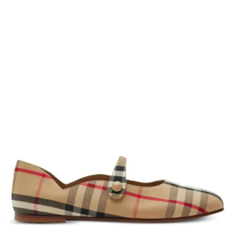 Burberry Kids Checked Mary Jane Round Toe Flats