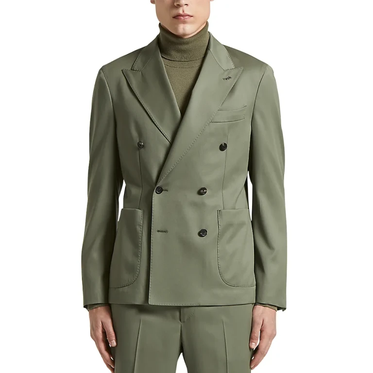 Peserico Solid Regular Fit Double Breasted Suit Jacket