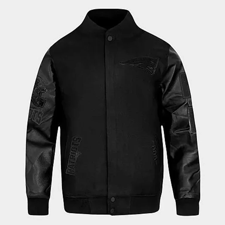 Pro Standard Men's New England Patriots NFL Wool Varsity Jacket in Triple Black Size: Small