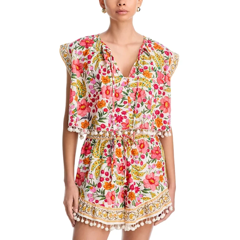 Farm Rio Banana Flowers Tie Neck Top