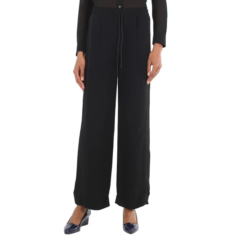 Burberry Ladies Black High-Waisted Wide-Leg Trousers