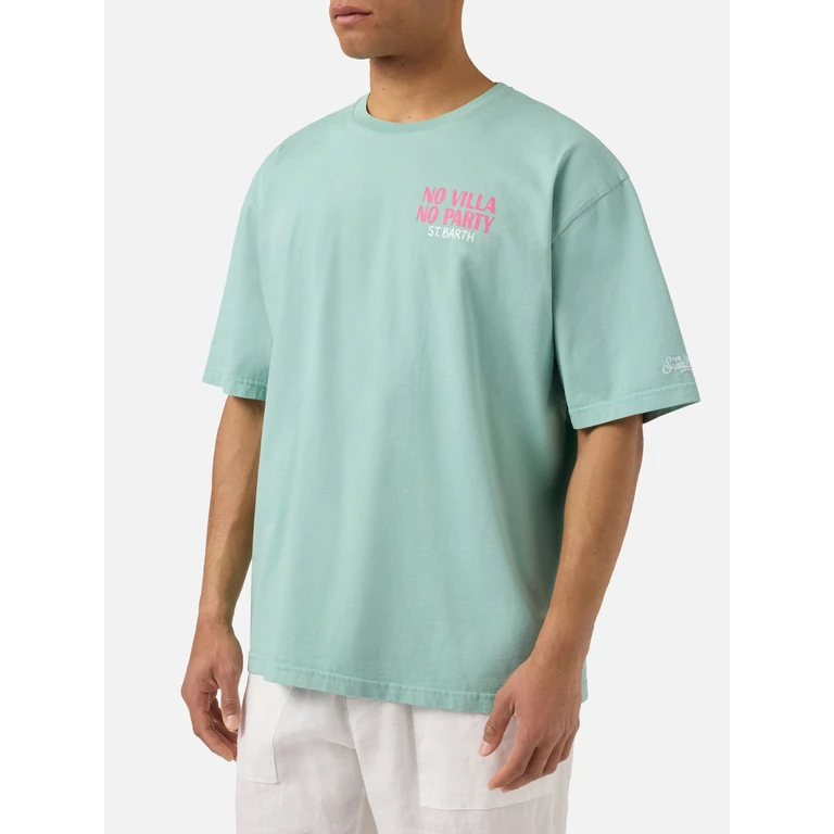 Mc2 Saint Barth Green Delmar T-Shirt With No Villa Party Print And Maxi Graphic On The Back - Men